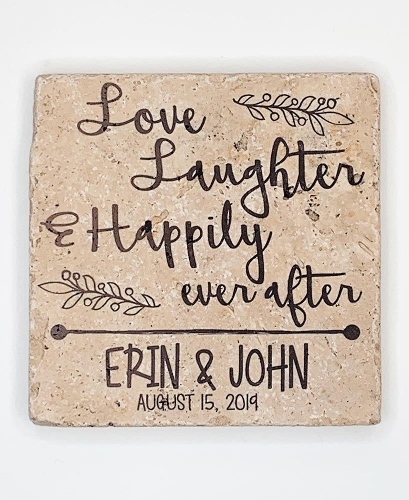 Personalized Wedding Travertine Stone Coaster Set of 4