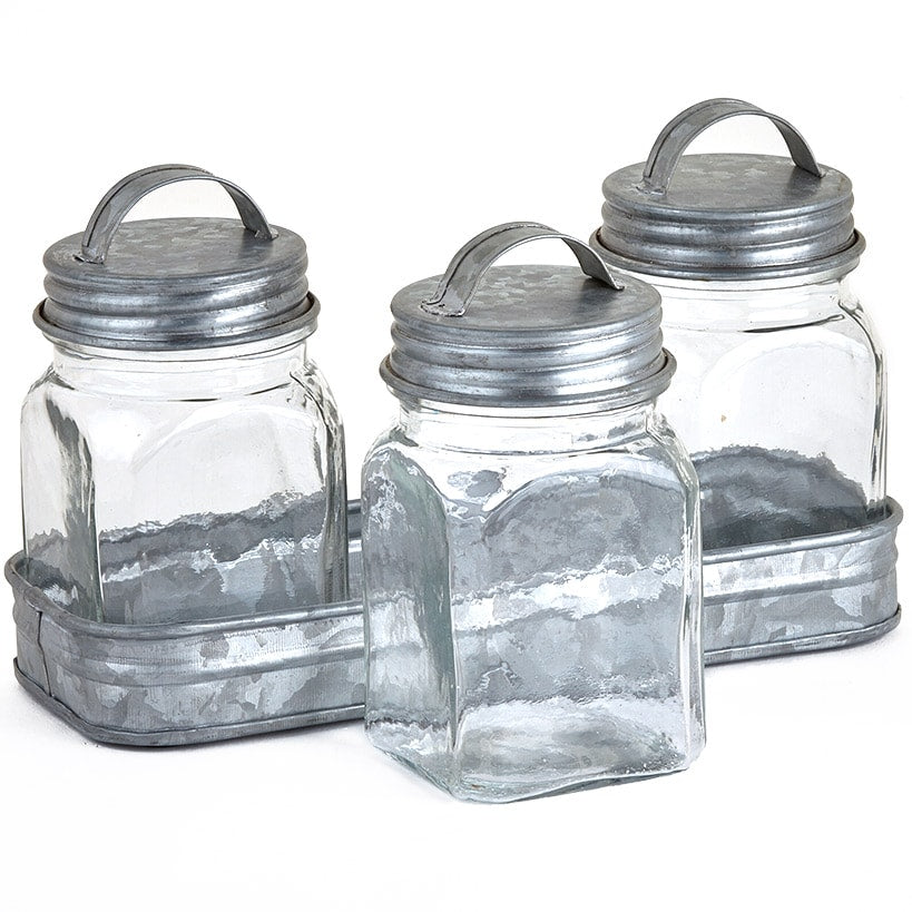 Set of 3 Glass Canisters in Galvanized Tray#select-item_set-of-3-glass-canisters
