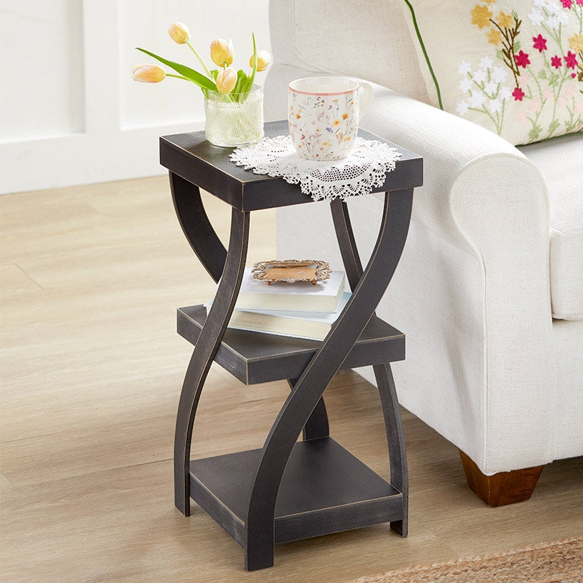 Distressed Twisted Wood Accent Table-Gray, White, Black, or Walnut