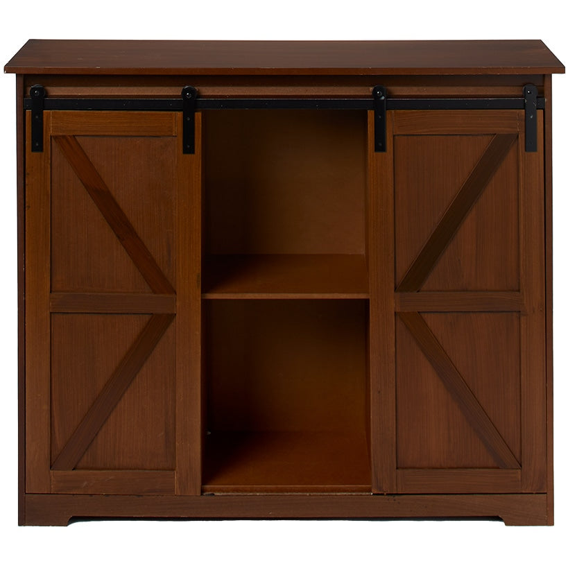 Kitchen Buffet Wooden Cabinet with Sliding Barn-Doors