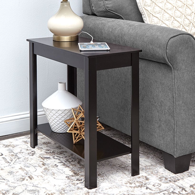 Narrow Side Table with Charging Station - USB Ports and Outlets#select-finish_black