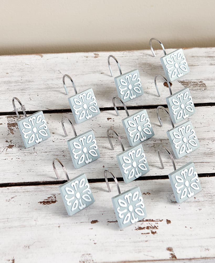 Madeleine Bathroom Rug, Hand Towels or Shower Hooks Set of 12