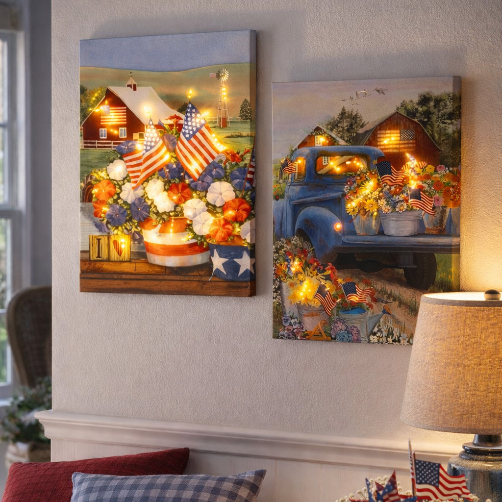 Americana Lighted Canvas Country Wall Art With Flowers