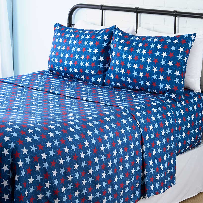 Americana Stars and Stripes Ultra-Soft 4-Pc. Sheet Set, Full/Queen or King