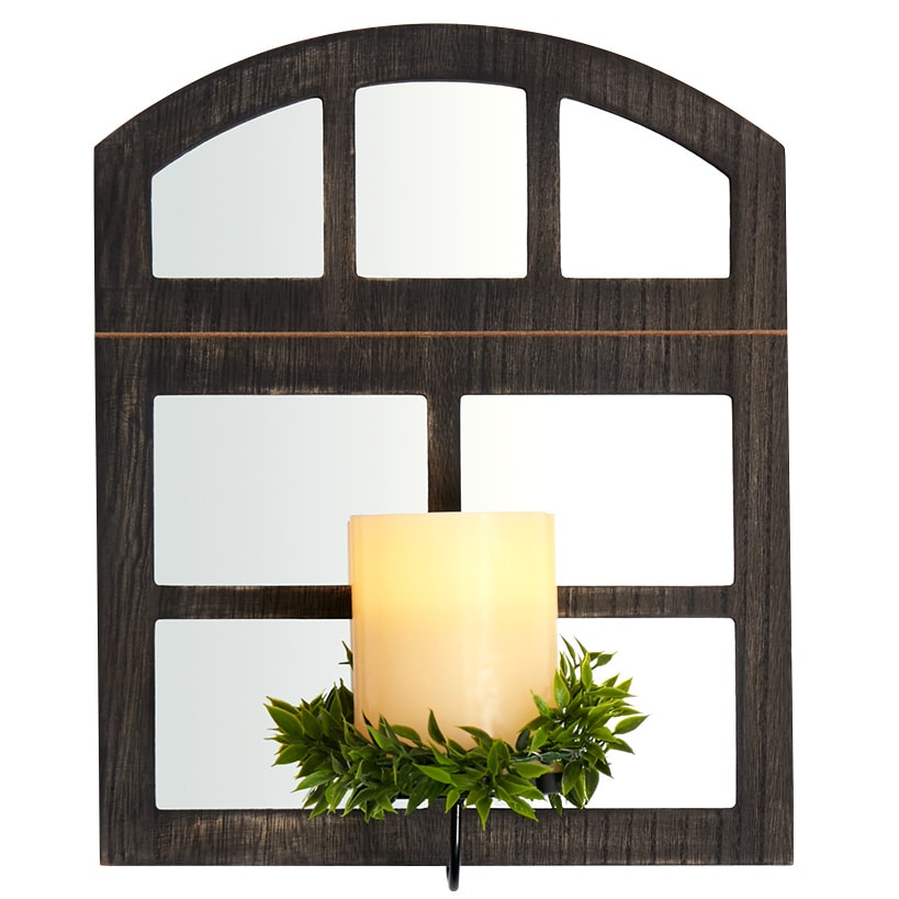 Windowpane Mirror Wall Sconce With Candle - Black, Natural, or White