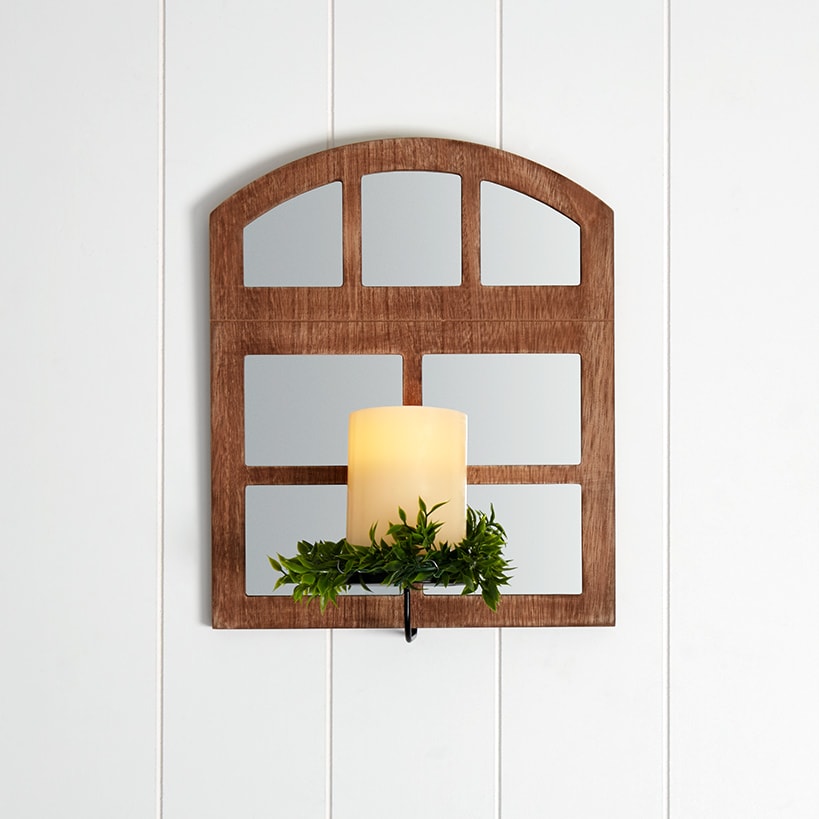 Windowpane Mirror Wall Sconce With Candle - Black, Natural, or White#select-color_natural