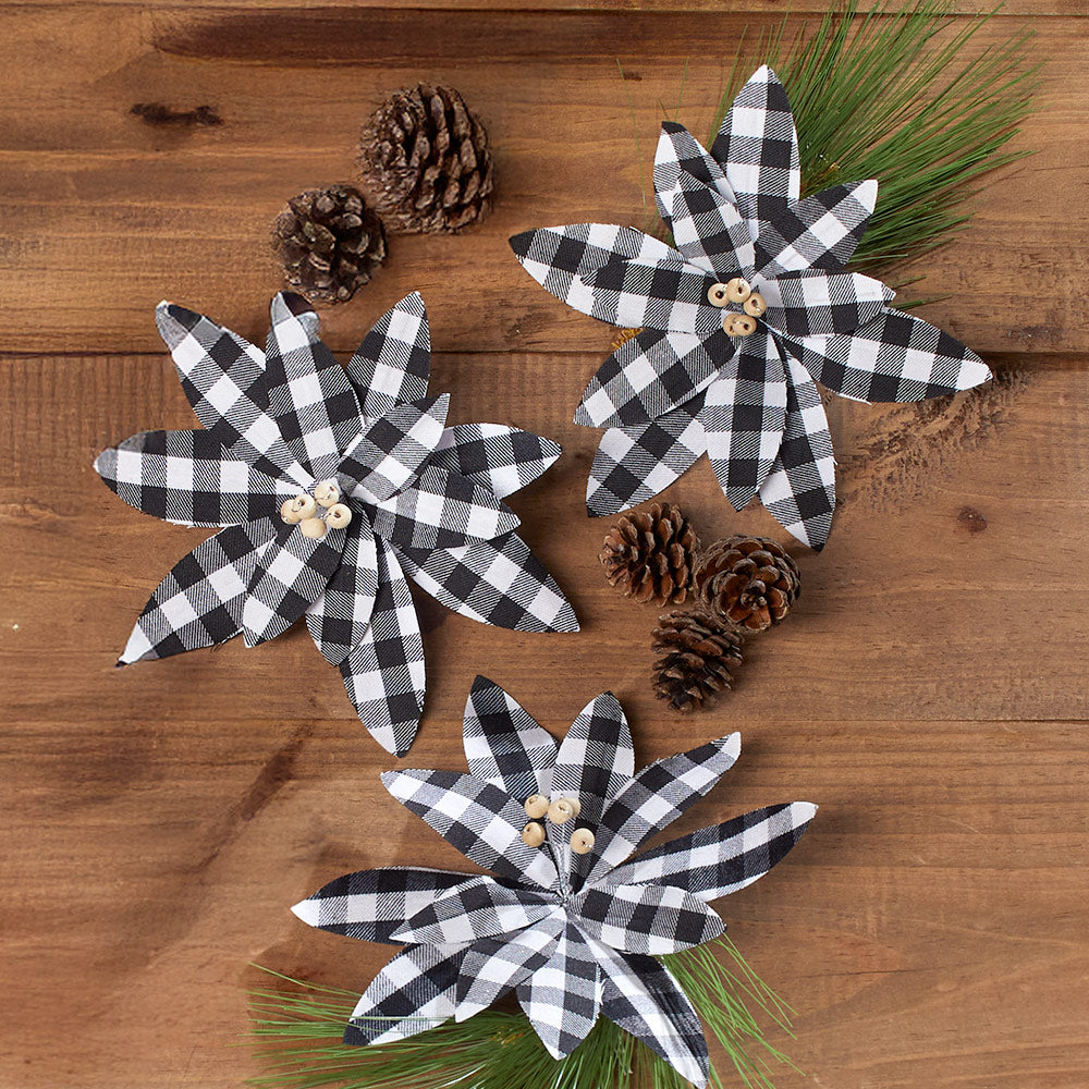 Set of 3 Buffalo Plaid Poinsettia Tree Clips