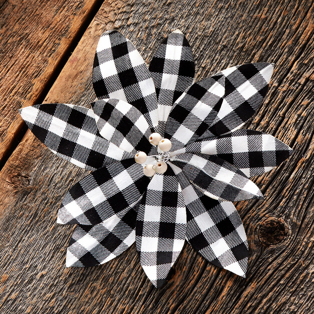 Set of 3 Buffalo Plaid Poinsettia Tree Clips