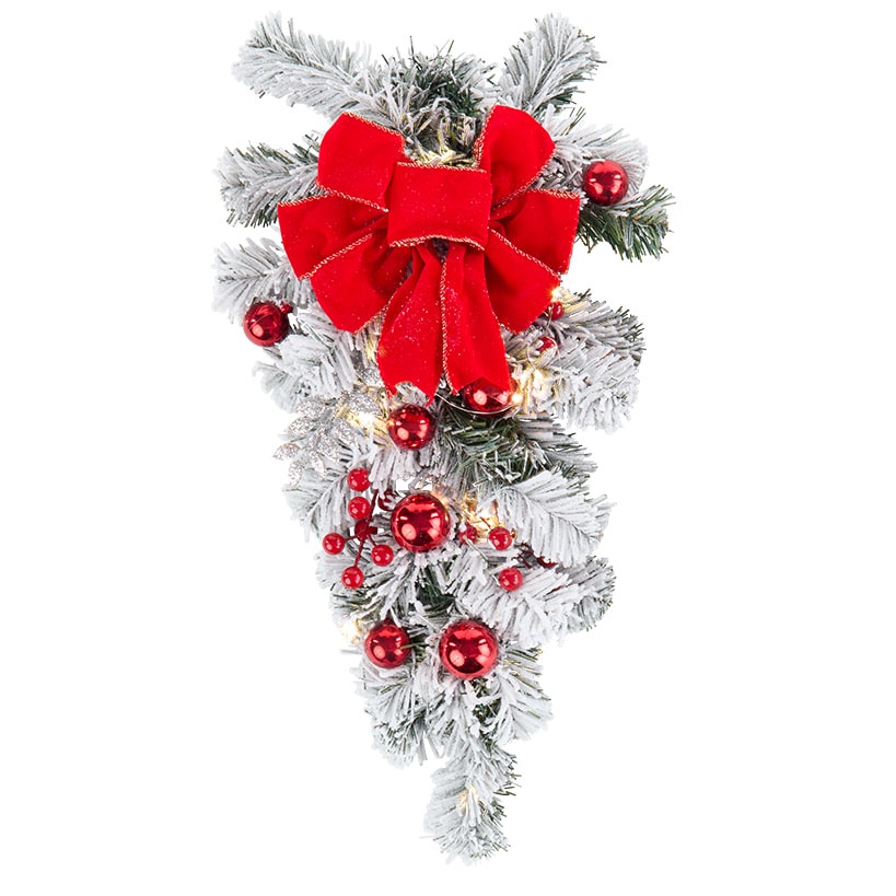 Christmas Frosted Pine With Red Bows Décor