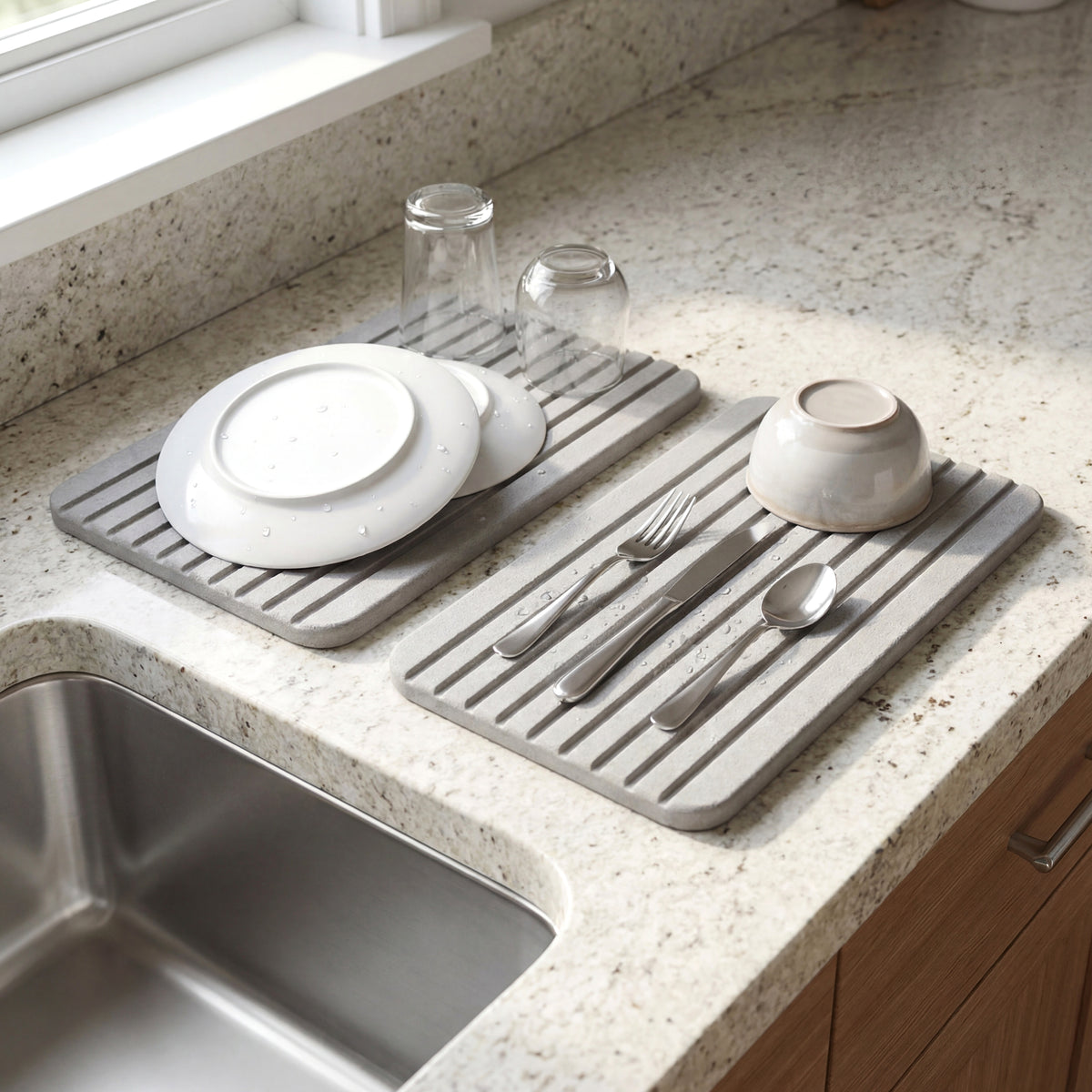 Stone Drying Mats for Kitchen Countertop - Set of 2