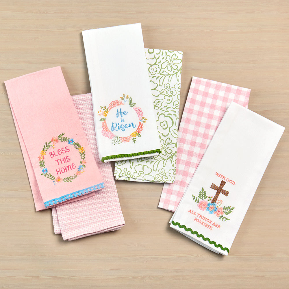 Easter Embroidered Religious Kitchen Towels, Set of 2