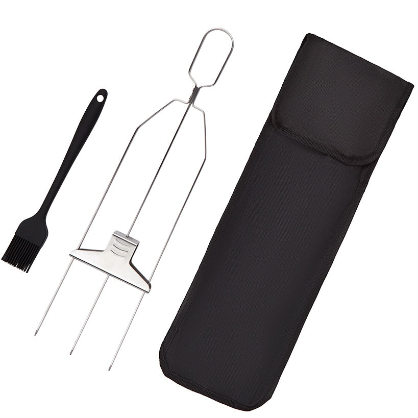 Stainless Steel BBQ Skewer with Brush and Storage Pouch