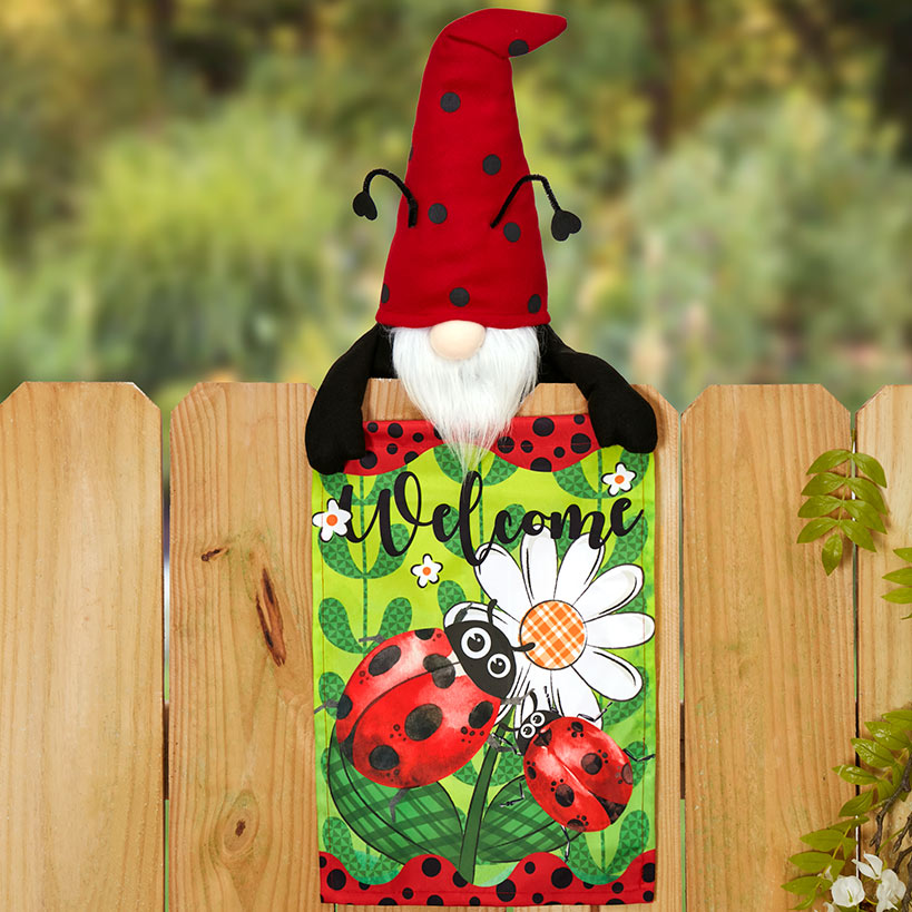 Welcome Fence Flags Ladybug Gnome and Bee Gnome Decorations#select-gnome_ladybug-gnome