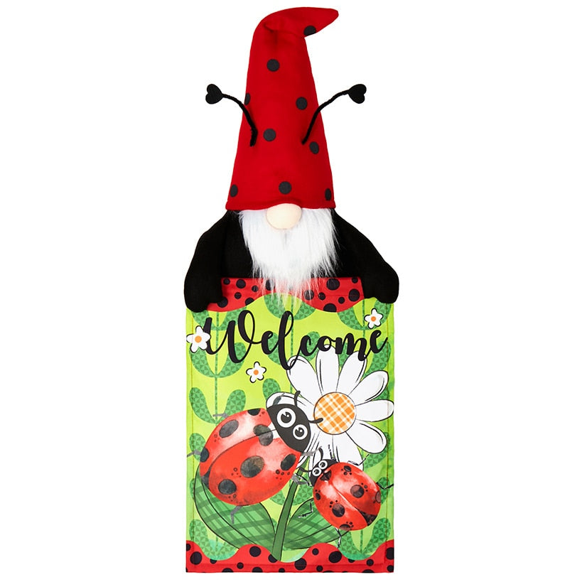 Welcome Fence Flags Ladybug Gnome and Bee Gnome Decorations