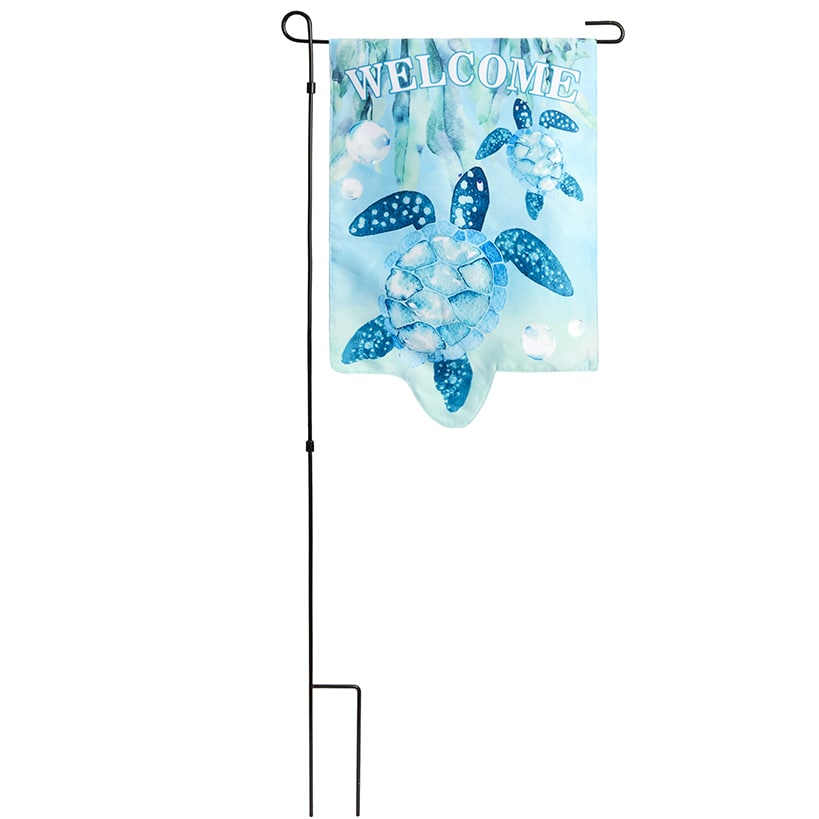 Nature-Themed Welcome Garden Flag With Stake – Turtle or Beach Chair