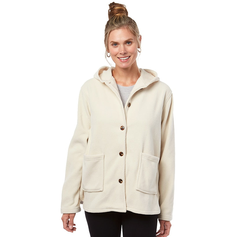 Women's Button-Up Fleece Jacket with Hood