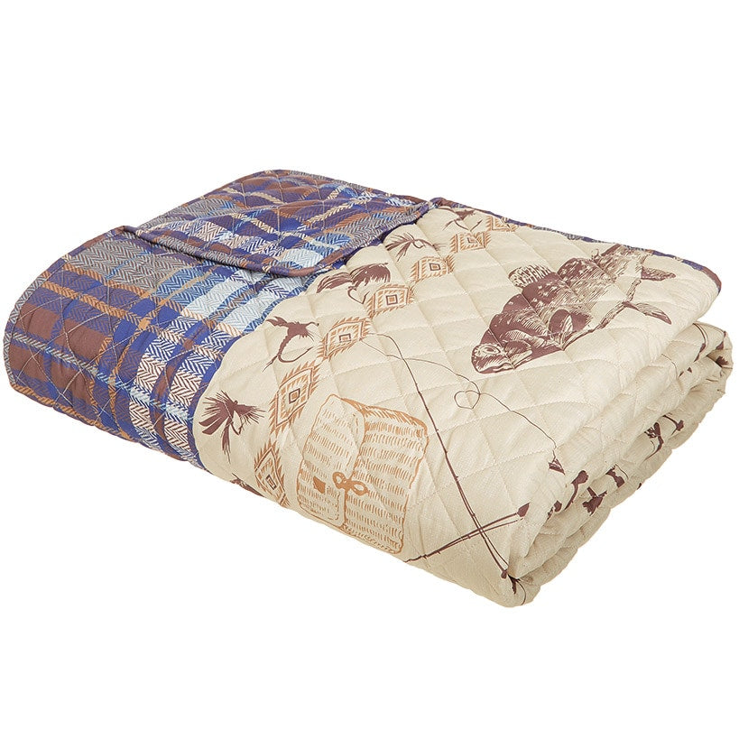 Fly Fishing Reversible Full/Queen or King Quilt, or Decorative Pillow