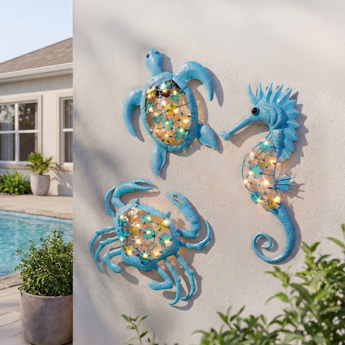 Lighted Outdoor Coastal Metal Wall Decor