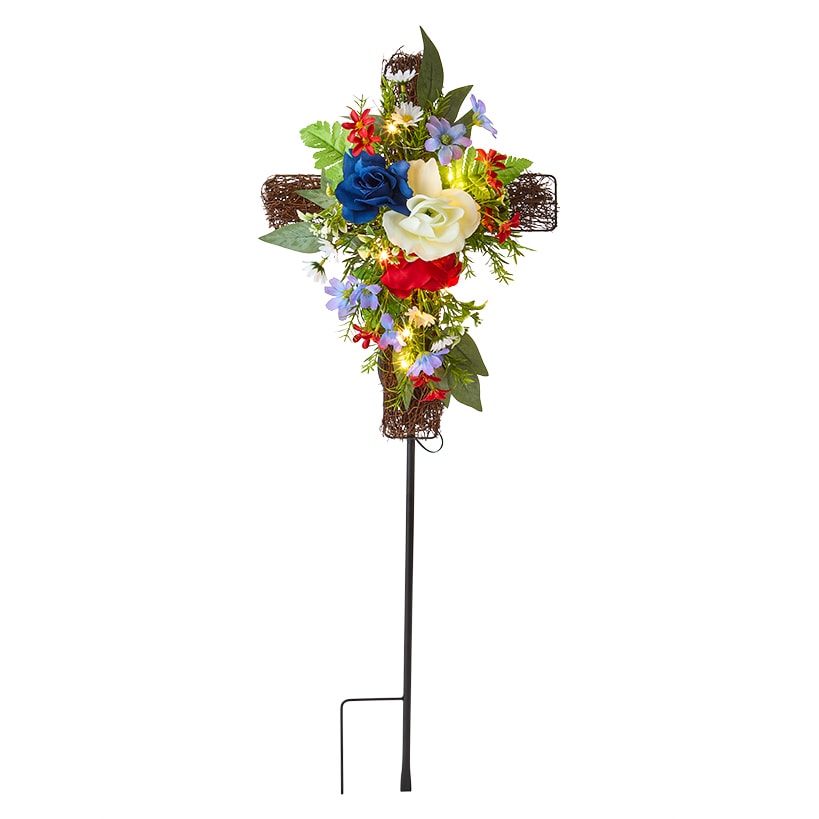 Solar Lighted Flower Garden Cross Stake