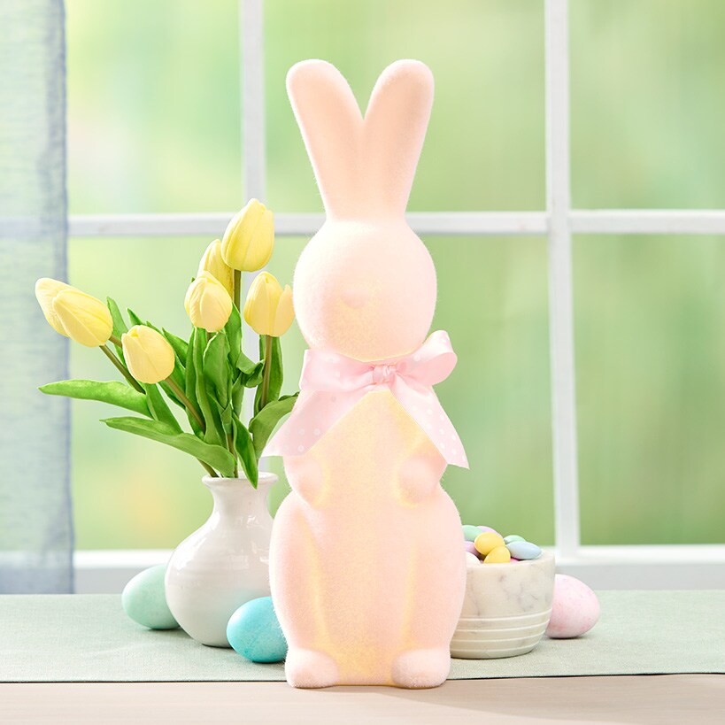 Easter Flocked Lighted Bunny Tabletop Décor - Green, Pink, Or Lavender#select-color_pink