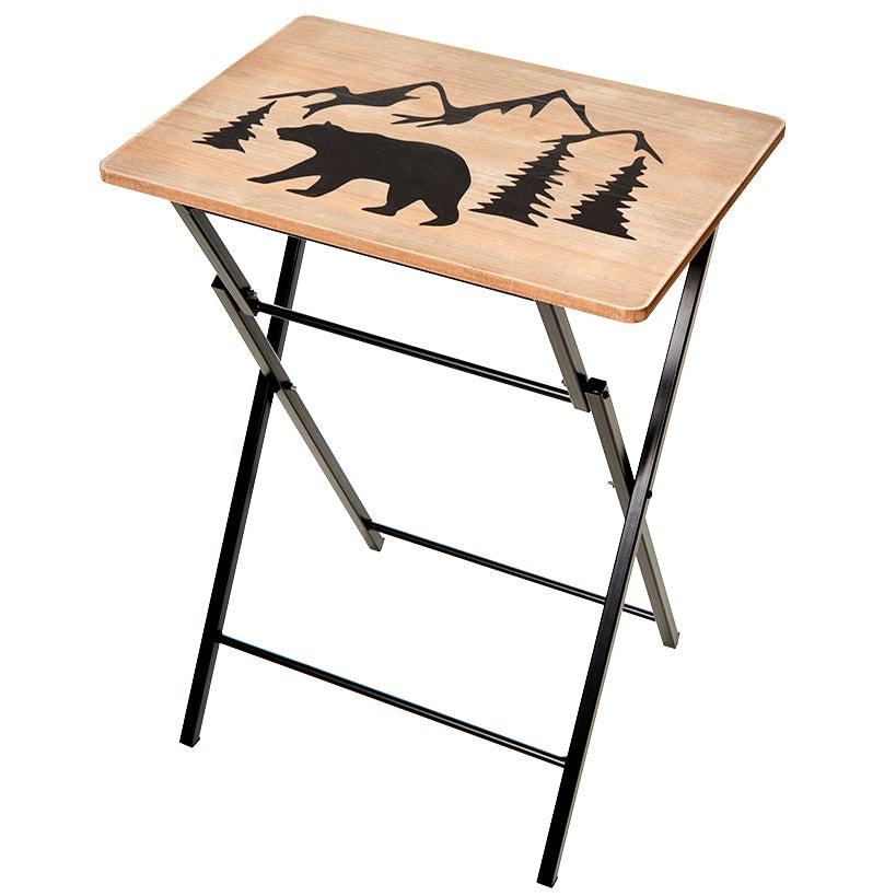 Portable Wood Folding Tray Table with Lodge Design - Bear or Deer