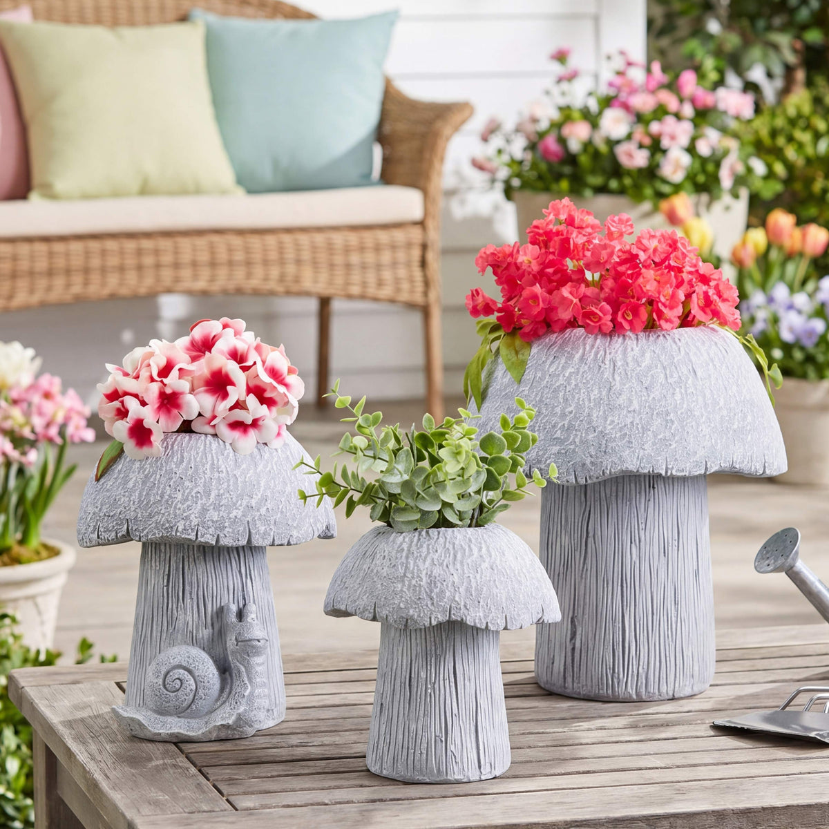 Mushroom Planter Gray Large Medium or Small Garden