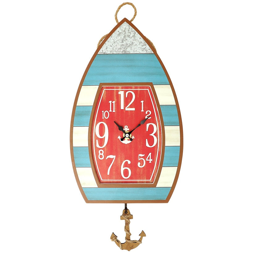 Pendulum Clock Nautical Themed Boat Or Helm Wheel With Anchor