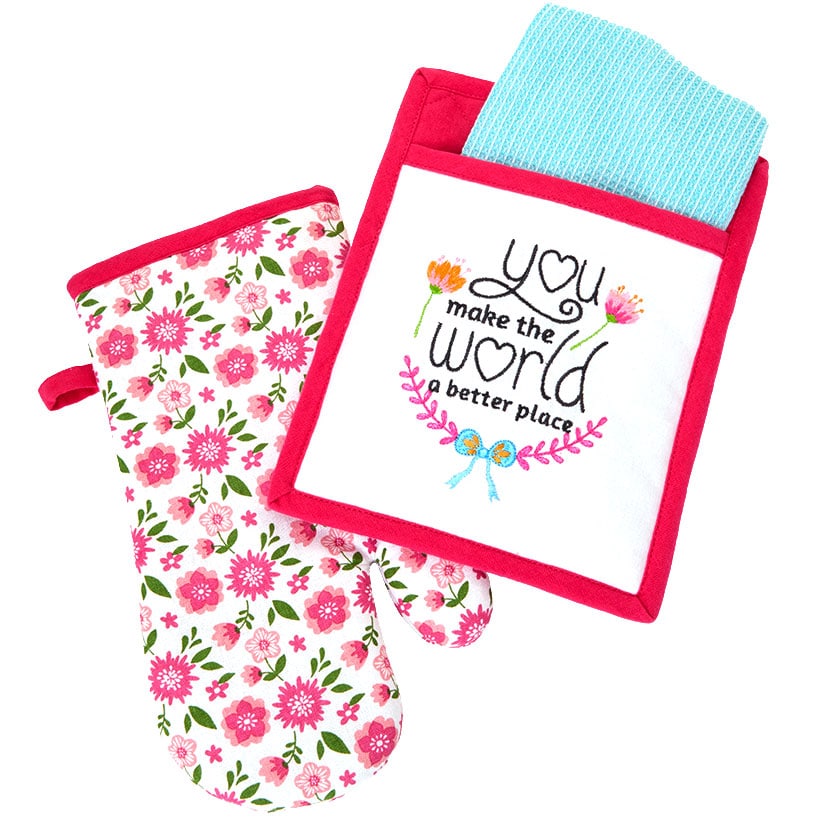 Spring Mother's Day Gift Set Oven Mitt, Pot Holder, and Kitchen Towel