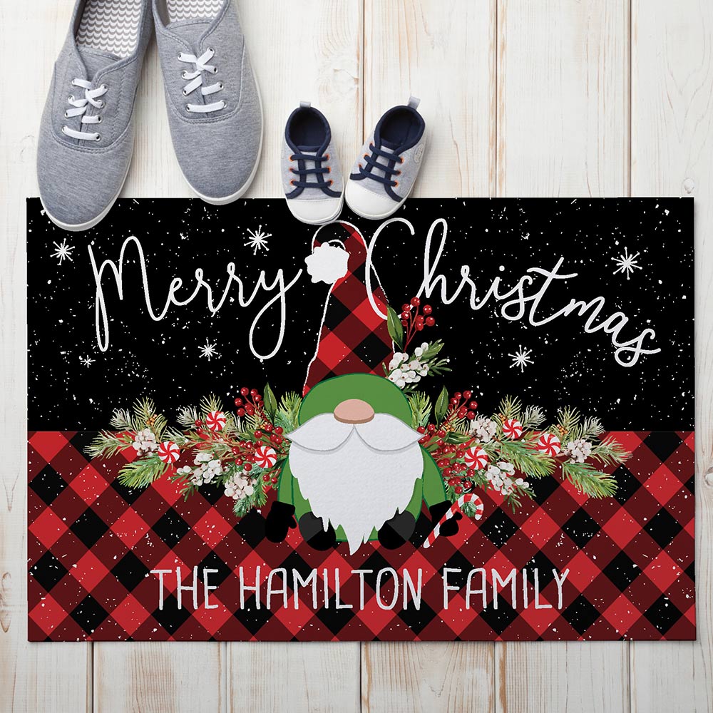 Personalized Gnome Buffalo Check Doormat