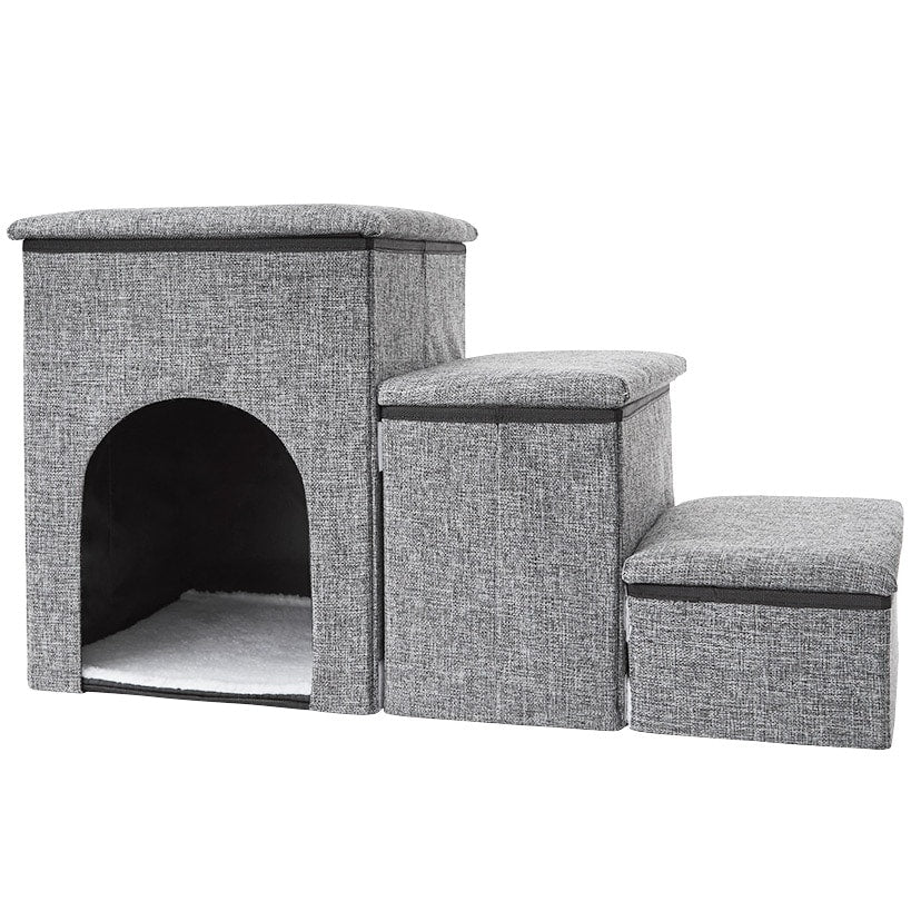 Foldable Pet Stairs With Storage Boxes and Cozy Pet Nook Portable