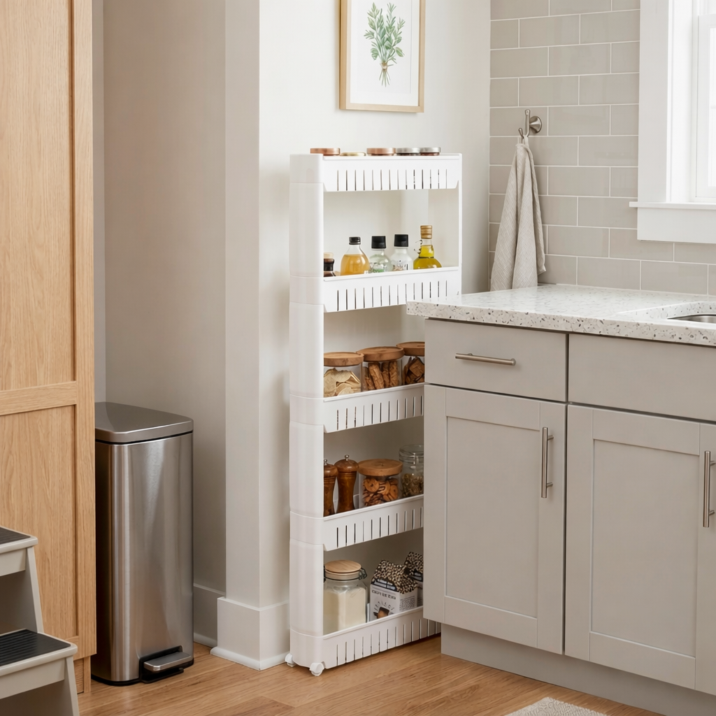Slim Utility Kitchen Storage Cart with Wheels 5 Tier