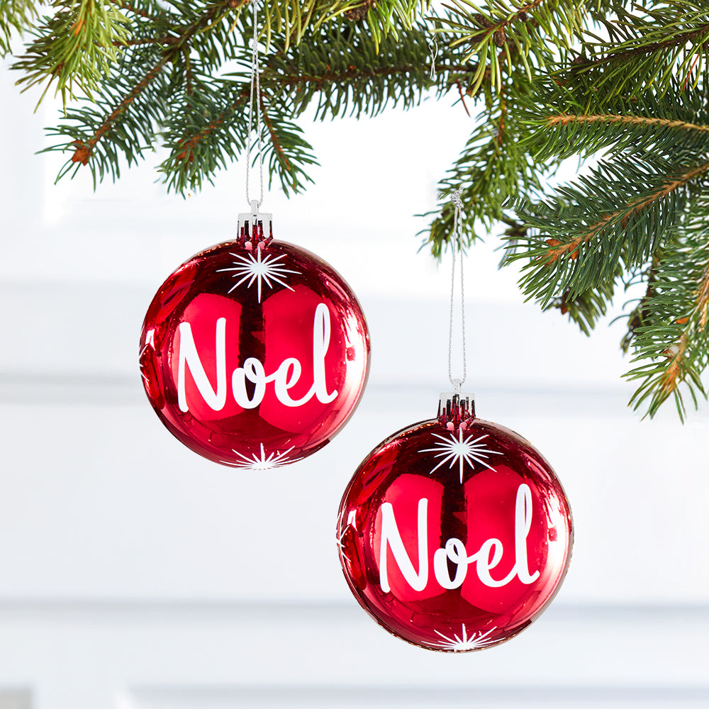 Red Noel Ornaments Set of 2