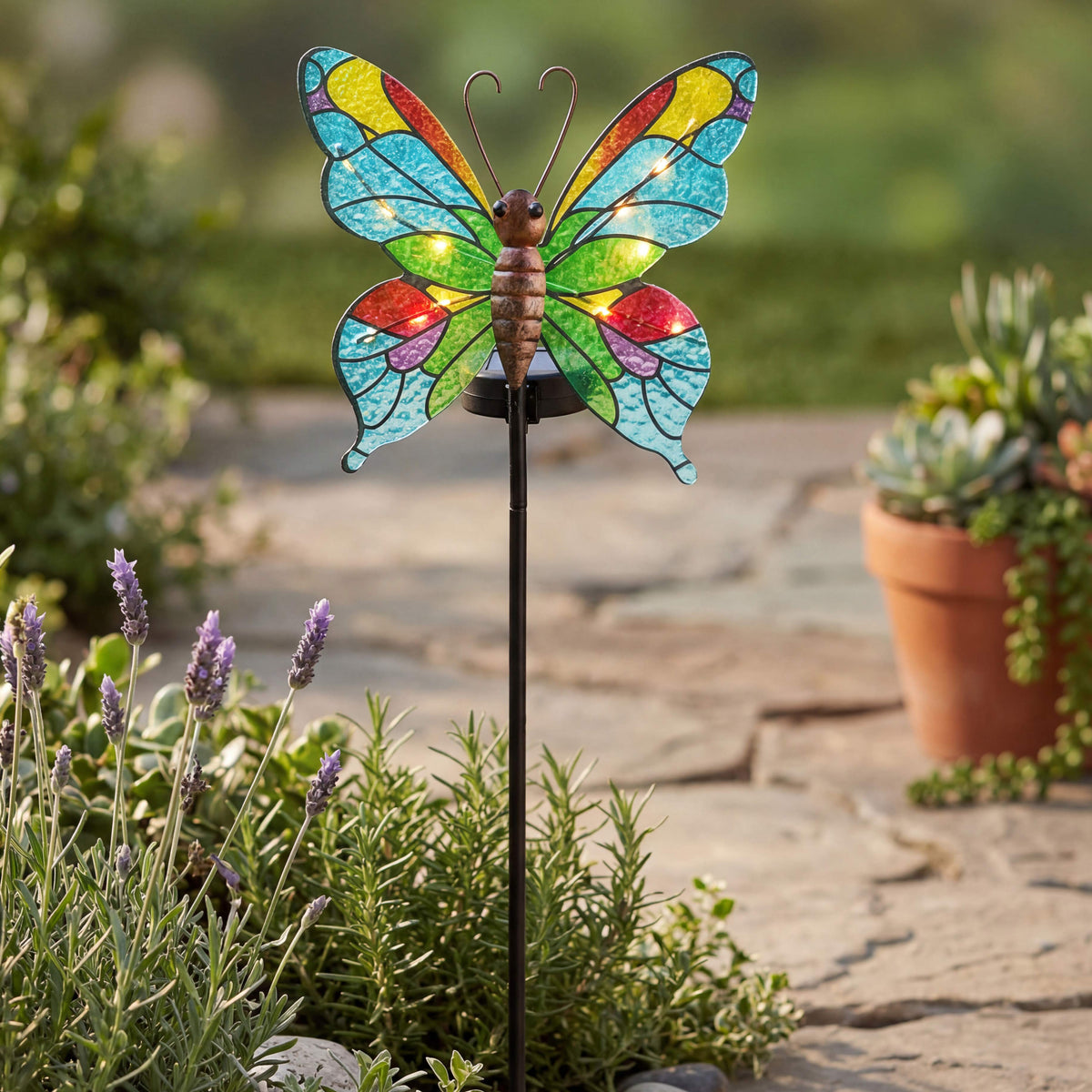 Vibrant Solar Glass Garden Stake