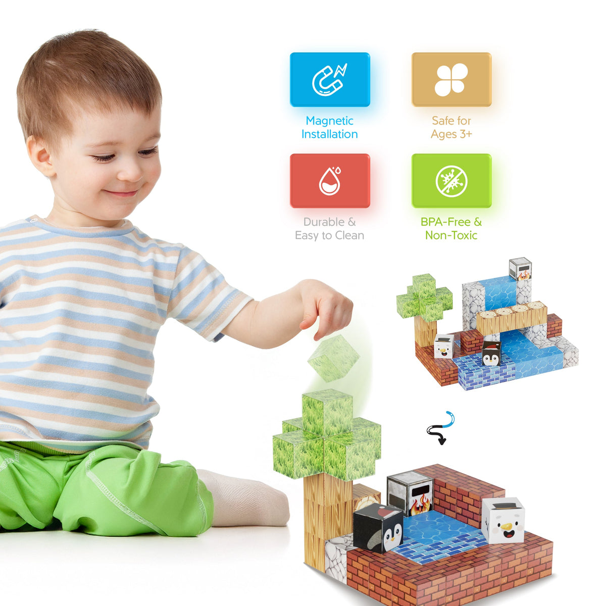 Contixo ST13 Magnetic Blocks, 100 PCS Magnetic Building Cube Game, Sensory Toys for Boys & Girls, STEM Stacking Toy Gifts for Age 3-12