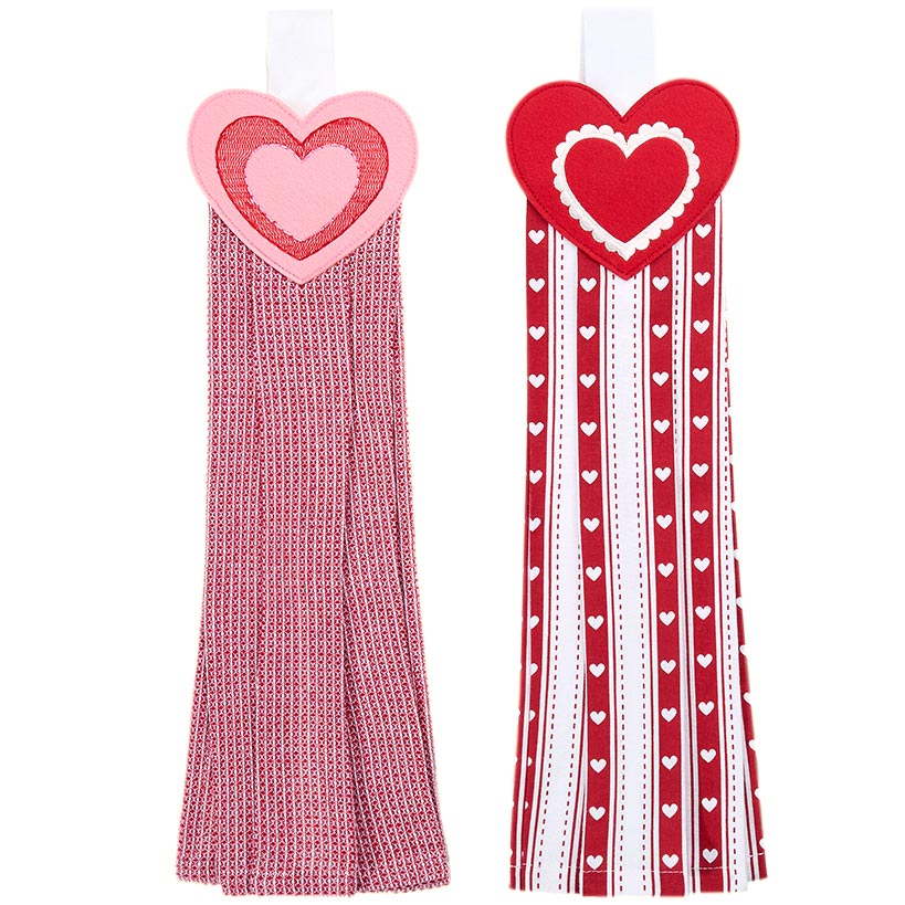 Valentine's Day Kitchen Tie Towels Hearts Set of 2