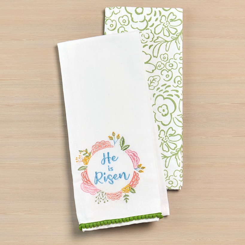 Easter Embroidered Religious Kitchen Towels, Set of 2#select-towel_he-is-risen