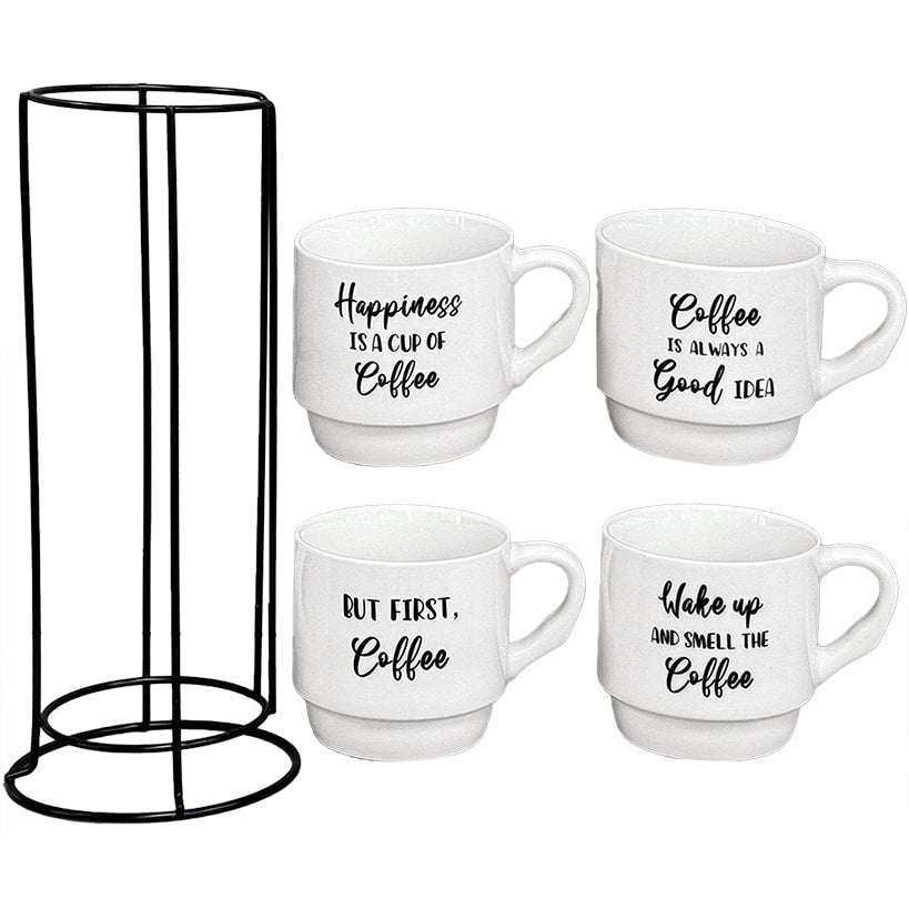 Stoneware Stackable Coffee Mug Set with Stand