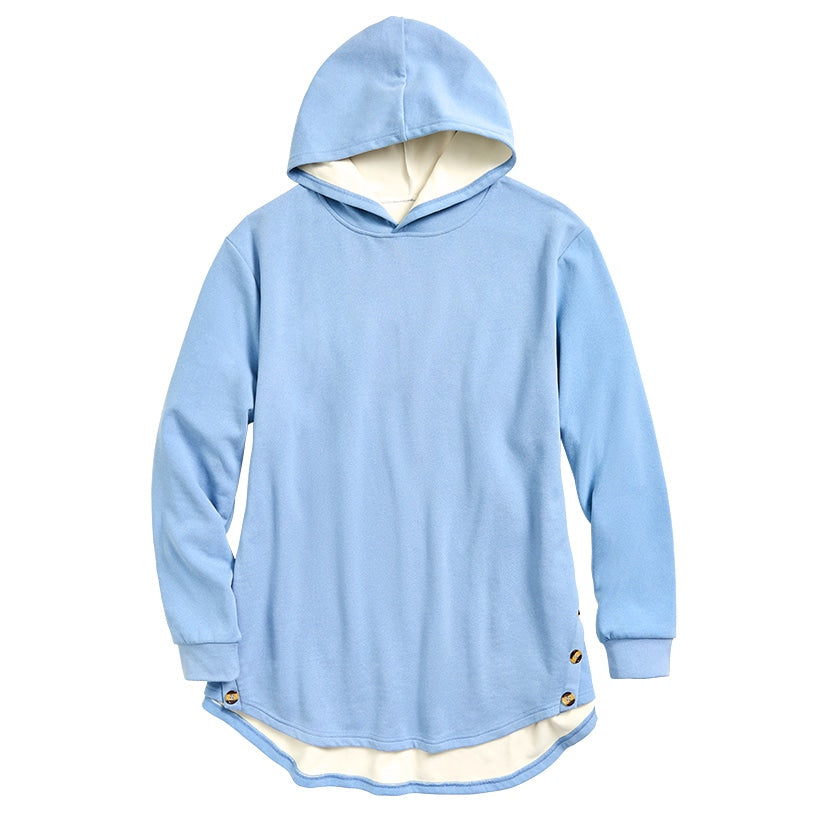 Women's Long-Sleeve Hooded Pullover with Decorative Buttons#select-color_blue