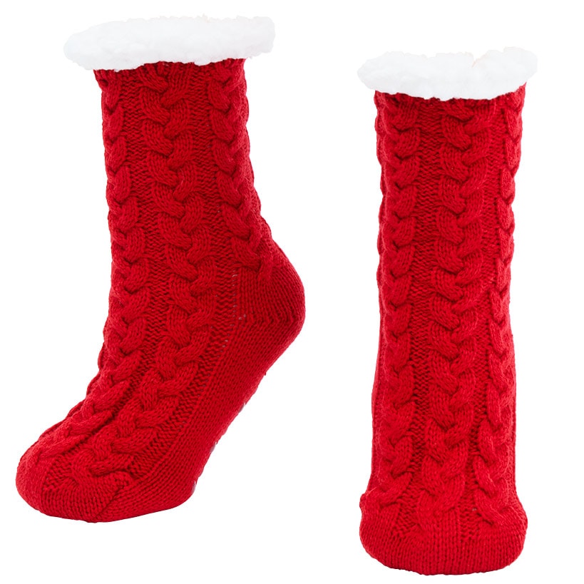 Women's Fleece-Lined Knitted Slipper Socks with Grippers