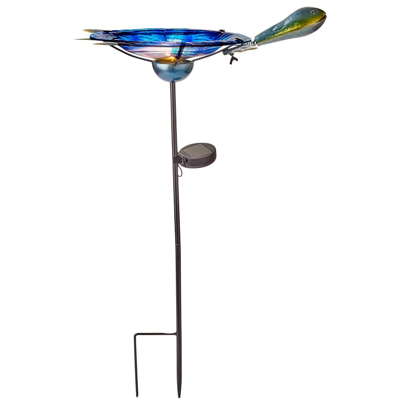 Outdoor Solar Birdbath and Feeder with Stake Turtle or Flamingo