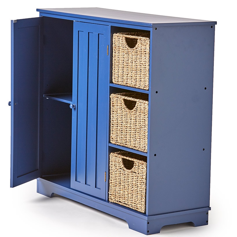 Beadboard Wooden Cabinet with 3 Storage Shelves and Cupboard