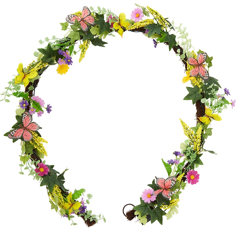 Summer Butterfly and Flower Lighted Wreath or Garland-Seasonal Decor