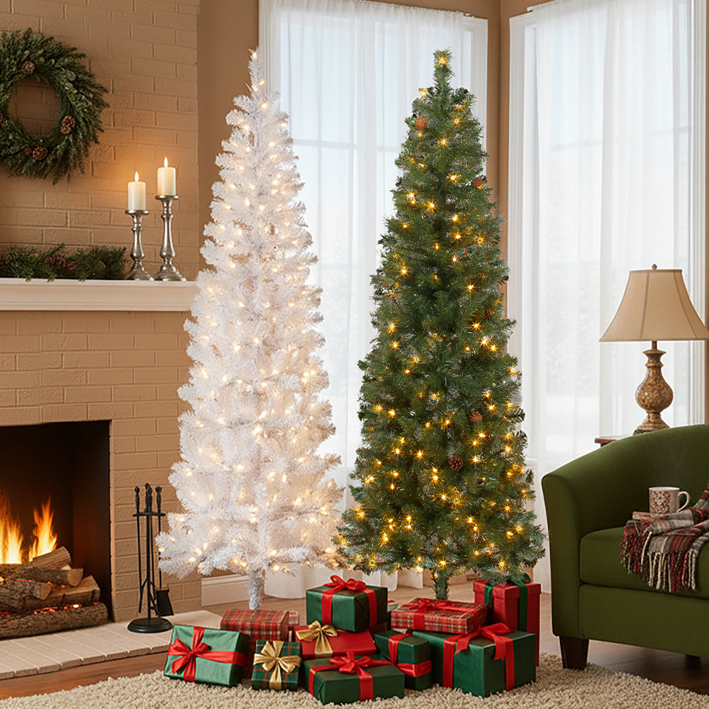 Prelit Slim Christmas Tree - 7 Ft