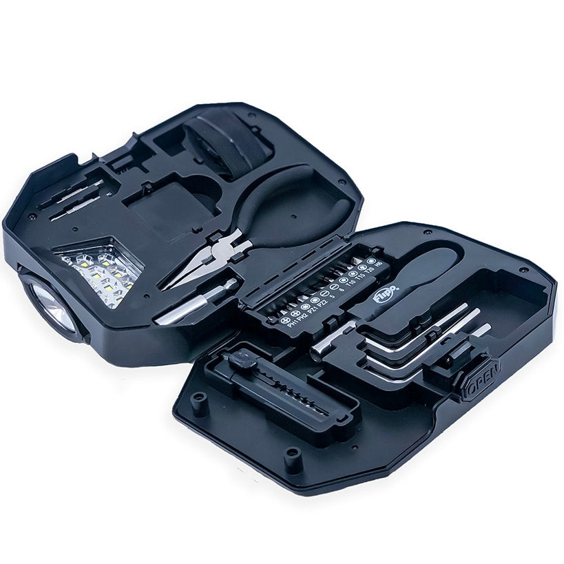 Tool Case With 24 PC. Tool Set And COB LED Work Light And Headlamp