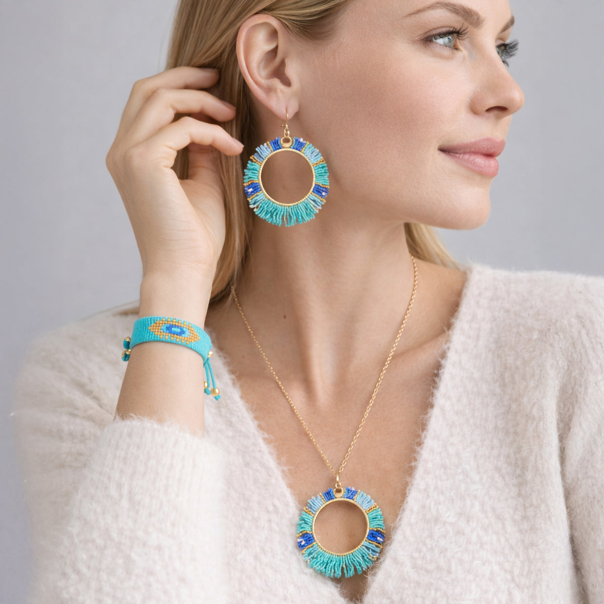 Turquoise Fringe Beaded Jewelry