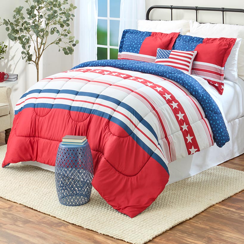 USA Stripe Comforter Set with 2 Shams King Queen