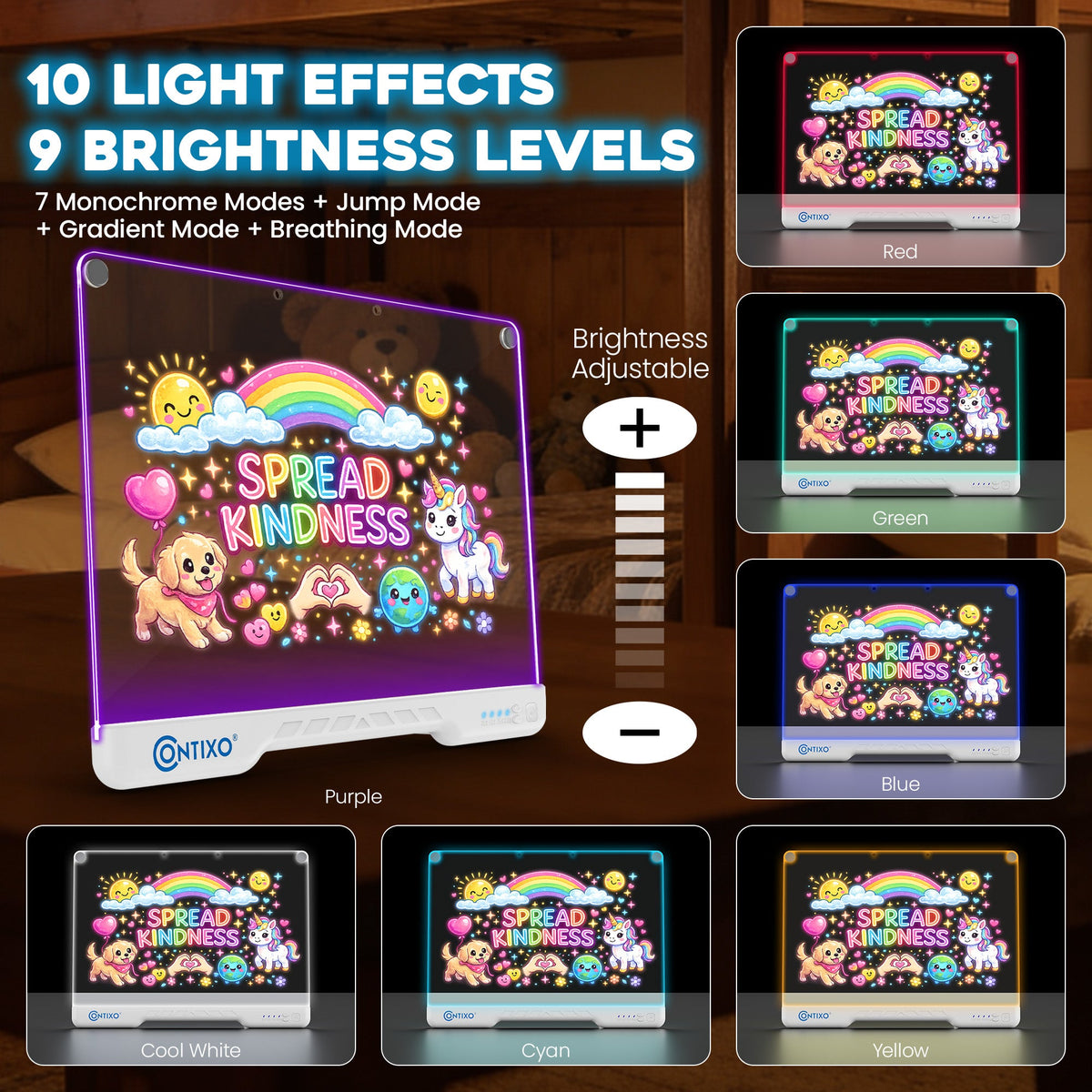 Contixo WB1 16" LED Glow Drawing Board for Kids with 12 Neon Pens