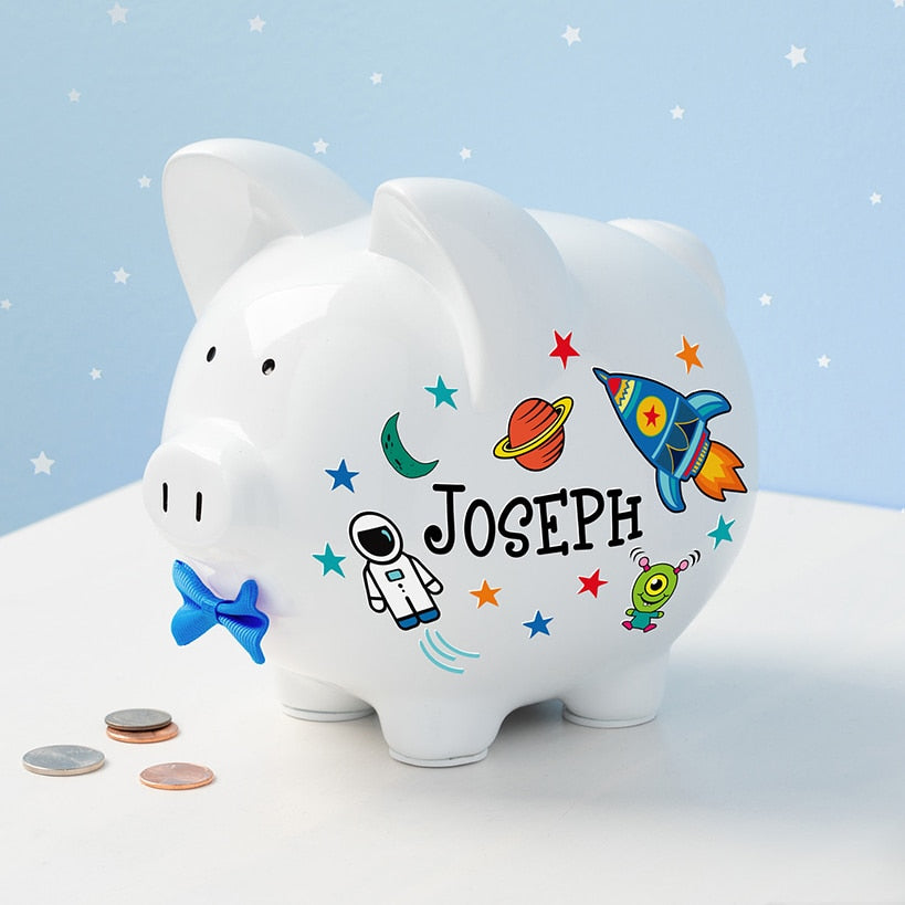 Personalized Piggy Bank White