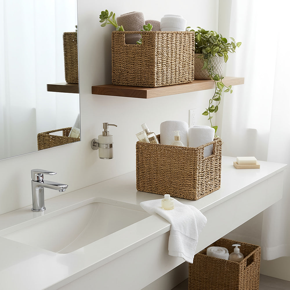 Narrow Storage Tower with 6 Shelves or Set of 2 Wicker Baskets