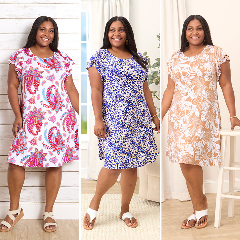 Women's Plus Size Knee-Length Dress with Ruffle Short Sleeve